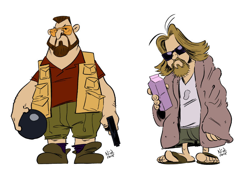 Walter and the Dude big lebowski the dude cartoon illustration