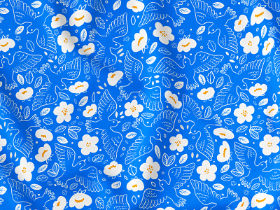 Seamless pattern Spring birds bird blue doodle endless floral hand drawn illustration pattern seamless seamless pattern surface pattern vector