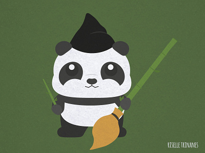 Wizard broom cute halloween illustration october panda vector wand wizard