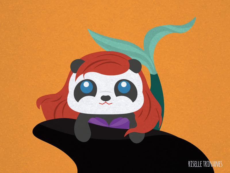 Ariel little mermaid vector simple panda october illustration halloween doodle cute creataday