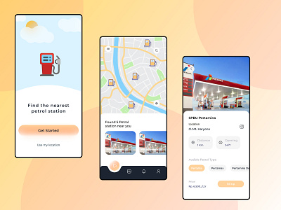 Petrol Station Finder application dribbbleshot dribble finder illustration mobileapp ui uidesign uiuxdesign ux uxdesign