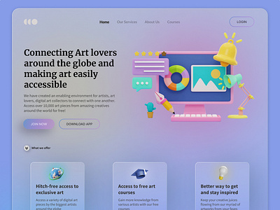 Art community landing page design/home UI