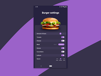 Settings Ui. Burger builder app.