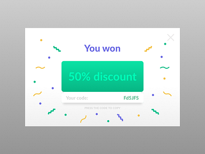 Coupon Receiving. Overlay Ui confetti coupon discount ecommerce emotional modal modal window overlay playful purchase sale ui uxui