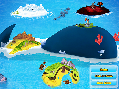 NagiQ's Map ax blue boat game illustration island map nagiq ocean skull snow ui video video games videogame whale