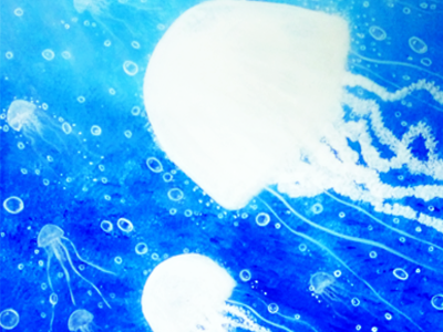 Acrylic painting: Le Voyage de Neptune acrylic acrylic paint acrylic painting animal blue brush jellyfish marine neptune ocean paint painting sea voyage white