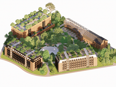 Energy efficient green neighborhood with low-rise buildings