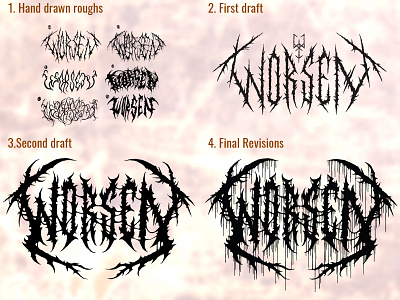 Logo design process for the band Worsen