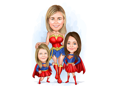 Digital Caricatures - Superhero Family Wonder Woman caricature cartoon design digital caricatures illustration
