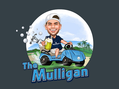 Digital Caricatures - Man Caricatures Golf Cart Logo