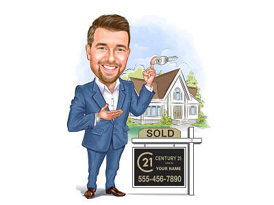 Digital Caricatures - Real Estate Agent Caricatures Realtor