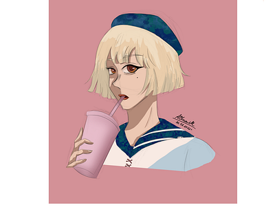 Bubble tea blonde girl graphic design