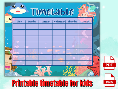 Timetable chart for Kids back to school kids timetable