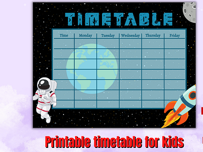 Timetable Space for Kids kids timetable