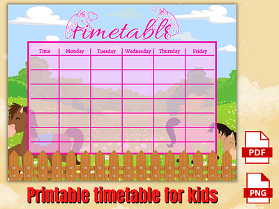 Timetable Horse Theme for Kids kids timetable