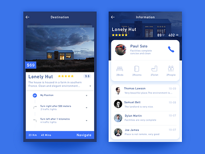 travel and stay accommodation app blue travel ui