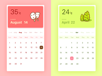 Calendar and season app green pink temperature