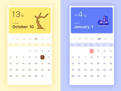 Calendar and season2 app green pink temperature