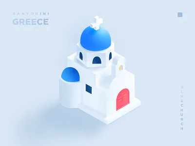 Santorini bule church 3d greece illustration santorini