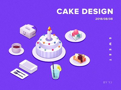2.5d cake illustrator 2.5d birthday cake coffe illustrator
