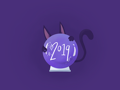 Happy New Year cat crystal ball drawing future illustration kitten new year purple