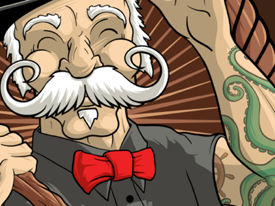 Mustache Dude Client WIP art bowtie cane classic illustration illustrator mustache octopus rope seventhfury tats tattoos vector wip wood