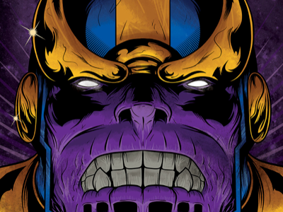 Infinity Gauntlet Screen Printed Poster enemy gold shiny purple power invincible art illustrator thanos marvel gallery screen print poster design illustration cmyk villain nemesis infinity gauntlet seventhfury seventh.ink matthew johnson