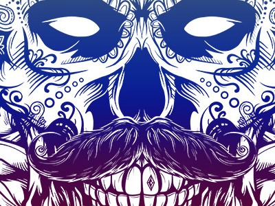 Debonair Sugar Skull illustration matthew johnson mustache print screen print skull split fountain sugar skull tattoo vector