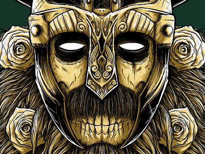Norseman Preview gold hair helmet illustration ink linework matthew johnson rose seventh.ink skull viking wip