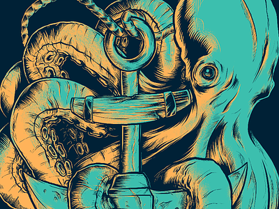 Seventh.Ink Octopus Preview anchor art creature illustration ink matthew johnson octopus sea seventh.ink wip
