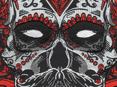 Debonair Sugar Skull Back Patch art day of the dead embroidery hipster illustration matthew johnson mustache patch patchgame seventhink skull sugar skull