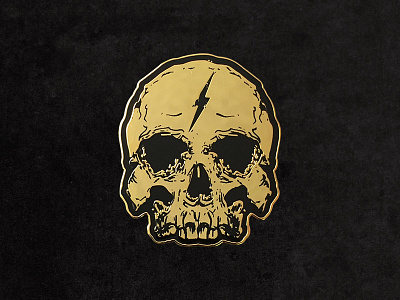 Gold Lightning Skull Enamel Pin