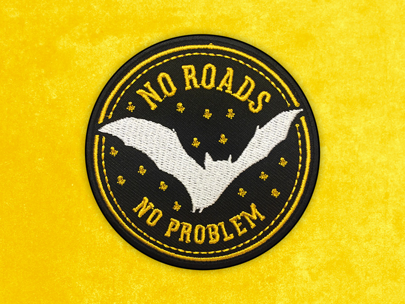 No Roads, No Problem Embroidered Patch bat brand badge embroidery art matthew johnson seventhink illustration patchlife patchgame patch