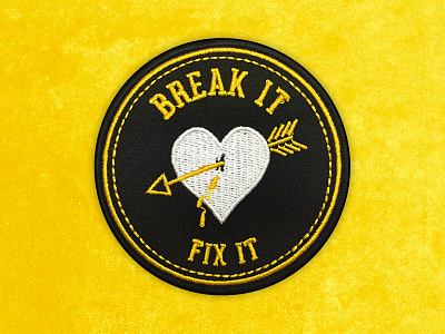 Break It, Fix It Embroidered Patch arrow art badge brand embroidery heart illustration matthew johnson patch patchgame patchlife seventhink