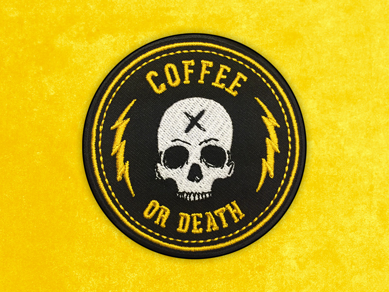 Dribbble Patch Coffee Or Death coffee skull indie badge embroidery art matthew johnson seventhink illustration patchlife patchgame patch