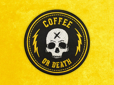 Dribbble Patch Coffee Or Death art badge coffee embroidery illustration indie matthew johnson patch patchgame patchlife seventhink skull