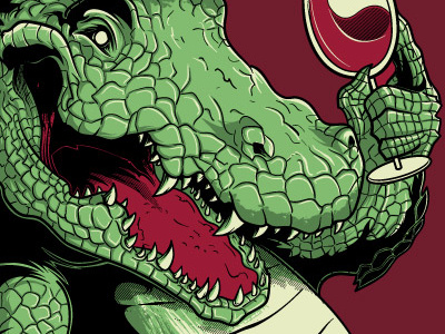 Party Croc Detail animal crocodile design green illustration maroon shirt wine