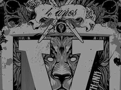 Seventh.Ink 4th Anniversary Shirt/Print Set design gray illustration indie lion poster print screen shirt sword