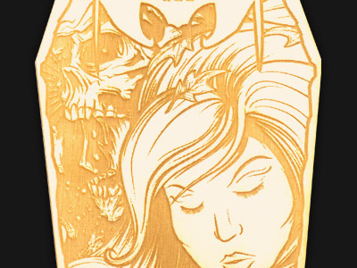 "The Fall of Autumn" Wooden Coffin Cutout autumn bat coffin collection cutout engraving fall indie matthew johnson reaper seventh.ink skull woman wood