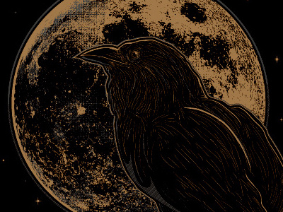 Fifth Anniversary 9x12 Print Set - Raven of Nevermore bird black design gold illustration moon poster print raven screen screenprint seventh.ink