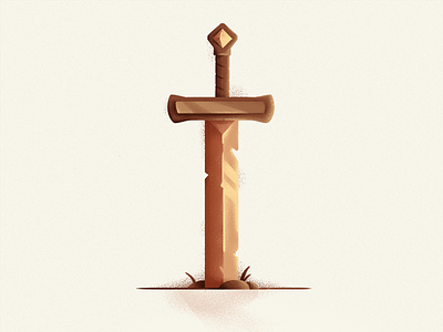 Sword adventure games icon illustration inktober linework magic sharp stone sword texture vector