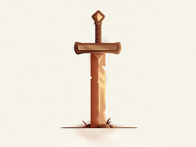 Sword adventure games icon illustration inktober linework magic sharp stone sword texture vector