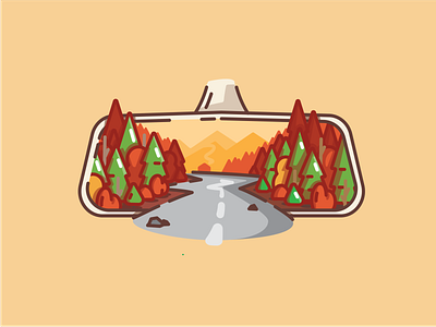 Rear Vision autum autumn leaves cabin camping car forest illustration linework mirror mountians pine tree pines rear vision road trip roadmap roadtrip snow woods
