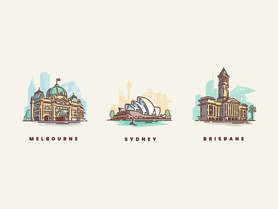 Australian Cities brisbane cities city city illustration icon set icons illustration illustrator linework logo melbourne sydney sydney opera house vector