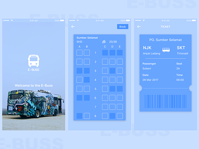 E-Buss App booking bus app clean flat ios app mobile app splash ticket ui ux