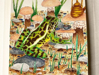 Frog Tea Party drawing illustration watercolor