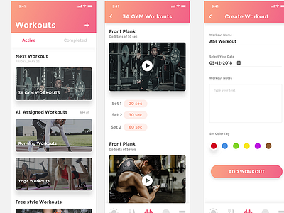 Fitness App Workout Screen screens workout