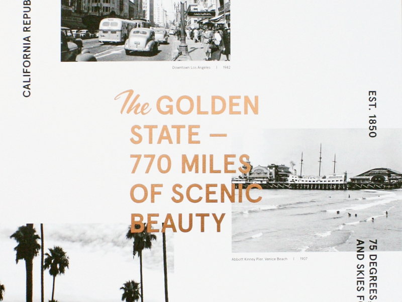 Vintage California beach foil stamped palm trees cali collage copper photography vintage socal typography print california