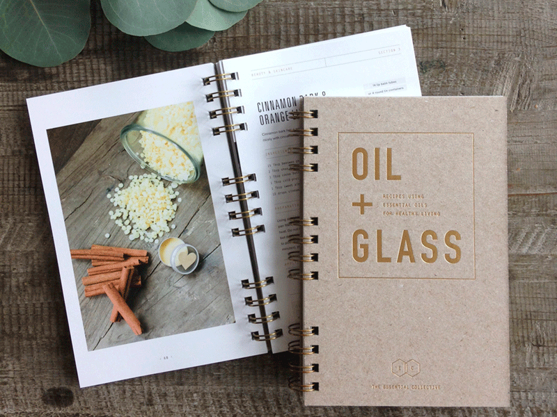 Oil + Glass book eo essential oils gold foil layout