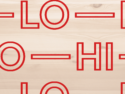 Hi — Lo — Hi — Lo em dash logo logotype pattern red typography wood wordmark